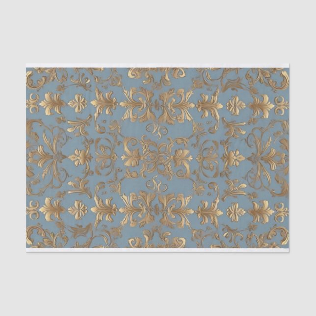 Papel de Tecido de Decoupage Azul-Pálido e Dourado (Frente )