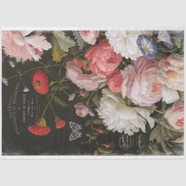 Papel de Tecido de Decoupage de Impressão Floral E (Frente )