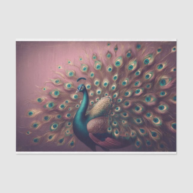 Papel de Tecido de Decoupage de Pássaros de Pavão (Frente )