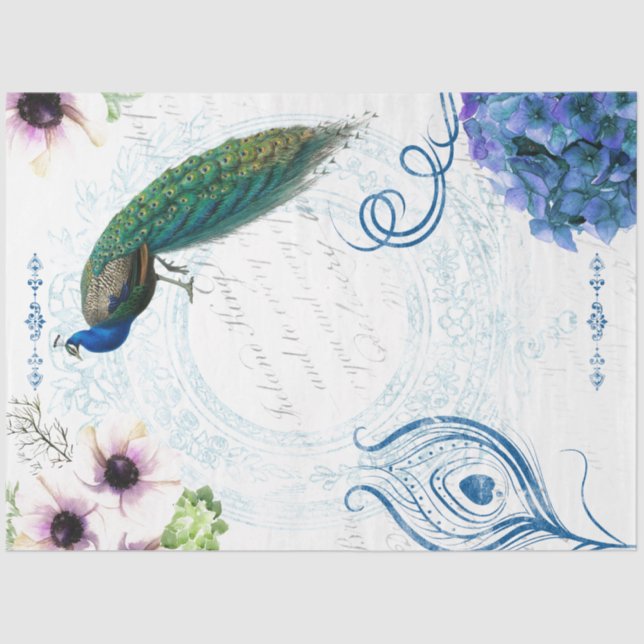 Papel de Tecido de Decoupage de Peacock Floral (Frente )