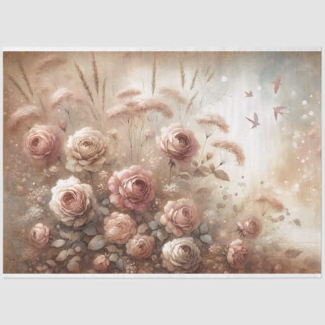 Papel de Tecido de Decoupage de Rosa 18 lb antigo (Frente )