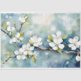 Papel de Tecido de Decoupage Floral Azul e Branco