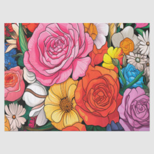 Papel de Tecido de Decoupage Floral Colorida Negri