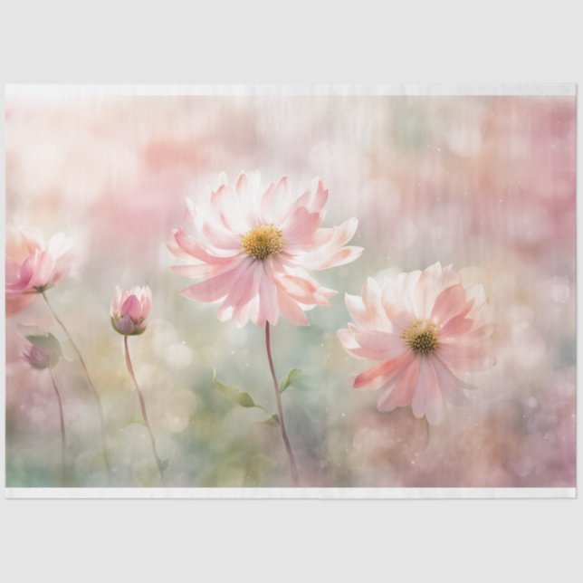 Papel de Tecido de Decoupage Floral Cor-de-Rosa (Frente )