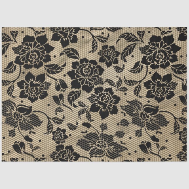 Papel de Tecido de Desvinculação do Lace Preto Vin (Frente )