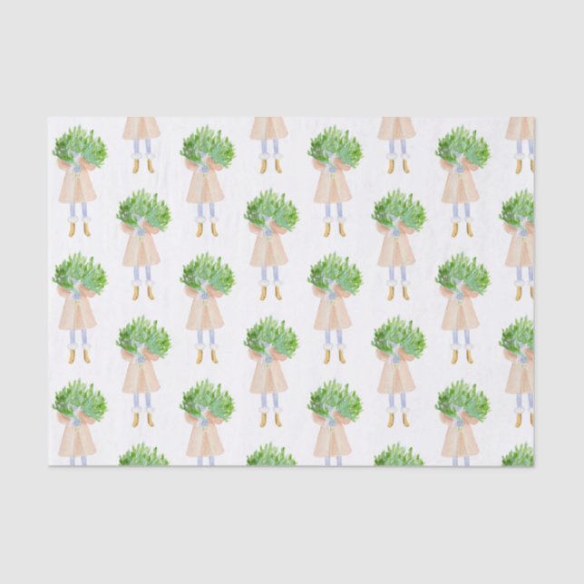 Papel de Tecido de Moça de Natal Aquarela (Frente )