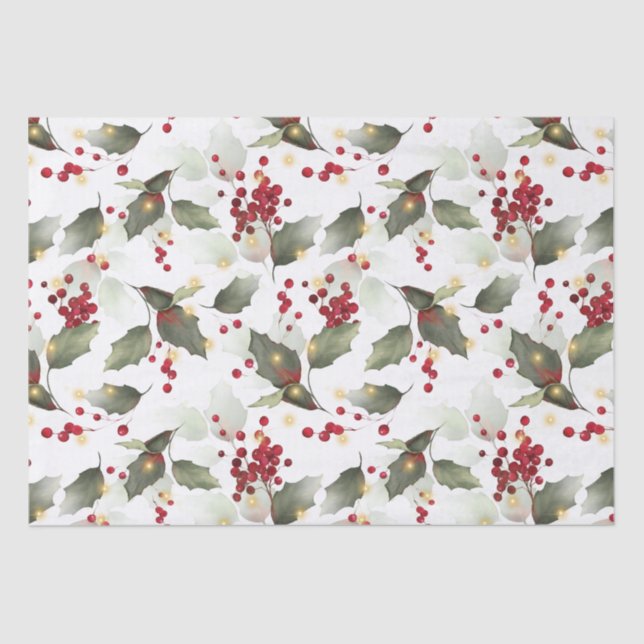 Papel de Tecido de Natal Holly Light Garland (Frente )