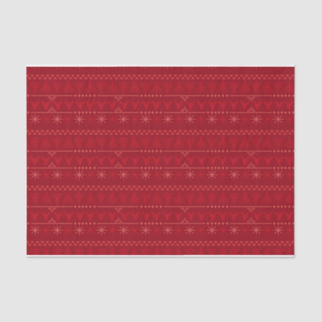 Papel de Tecido de Natal Padrão Nórdico Vermelho (Frente )