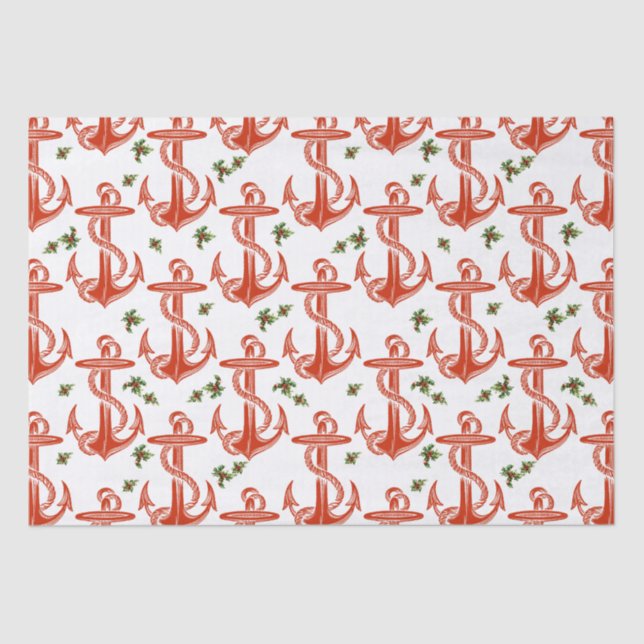 Papel de Tecido de Natal Vermelho com Âncora Vinta (Frente )