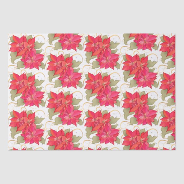 Papel de Tecido de Poinsettias de Natal Clássico (Frente )