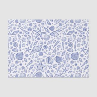 Papel de Tecido de Seashell Ilustrado Azul