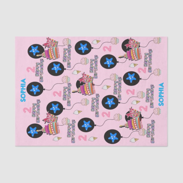 Papel de Tecido de segundo aniversário Feliz #2 Ro (Frente )