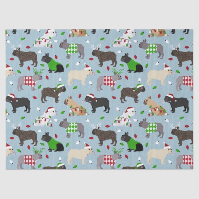 Papel de Tecido do Buldogue Francês de Natal (Frente )