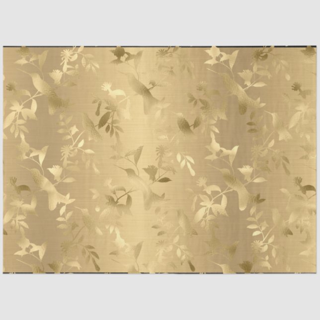 Papel de Tecido Elegante Dourado Hummingbird (Frente )