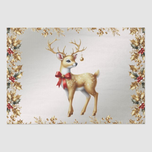Papel de Tecido Feriado de Reindeer Dourado (Frente )