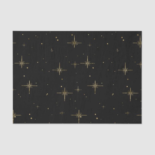 Papel de tecido Feriado Estrelado - Preto com Estr (Frente )