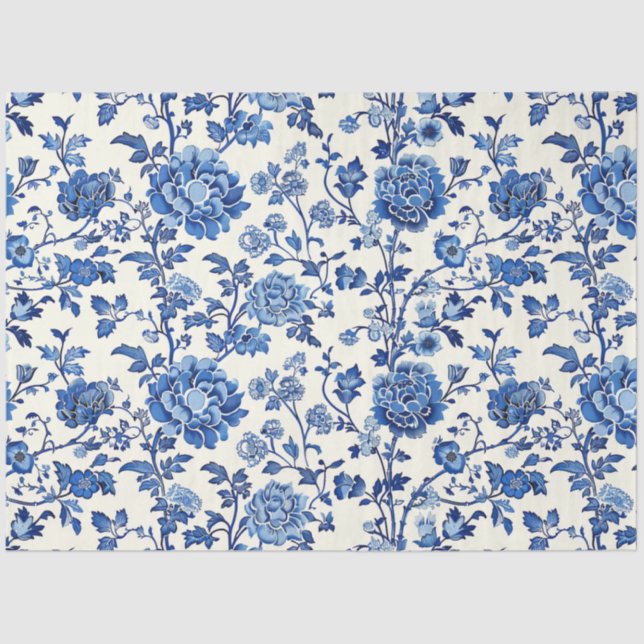 Papel de Tecido Floral Azul (Frente )