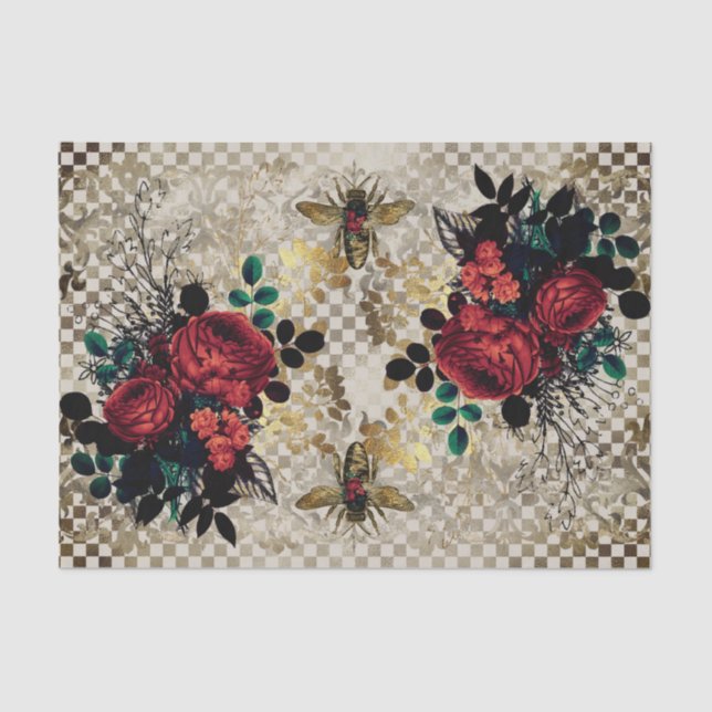Papel de Tecido Gótico para Abelhas e Rosas (Frente )