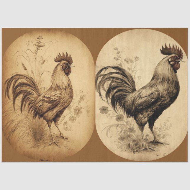 Papel de Tecido Grungy Roosters (Frente )