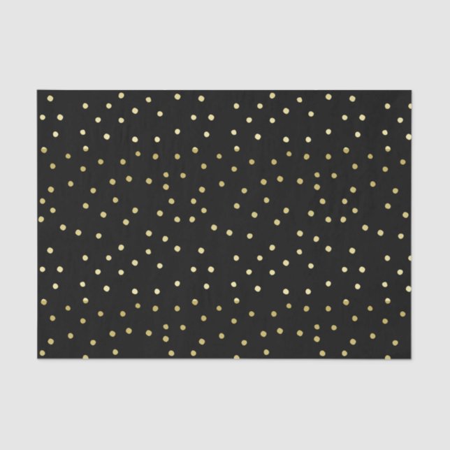 Papel de Tecido Polkadot Dourado e Preto Confetti (Frente )