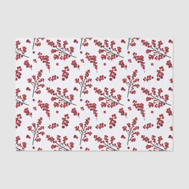 Papel de Tecido Red Holly Berries Ilustrado (Frente )