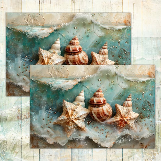 PAPEL DE TECIDOS DE DECOPÁGINA E MAR (SEA AND SHELLS DECOUPAGE TISSUE PAPER)