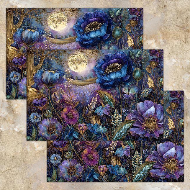 PAPEL DE TECIDOS DE DECOUPAÇÃO DE JARDIM MEIO-NOTU (ENCHANTED MIDNIGHT GARDEN DECOUPAGE TISSUE PAPER)