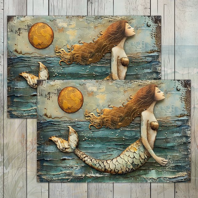 PAPEL DE TECIDOS DE DECOUPAÇÃO DE MÍDIA MISTURADA  (SURREAL MERMAID MIXED MEDIA DECOUPAGE TISSUE PAPER)