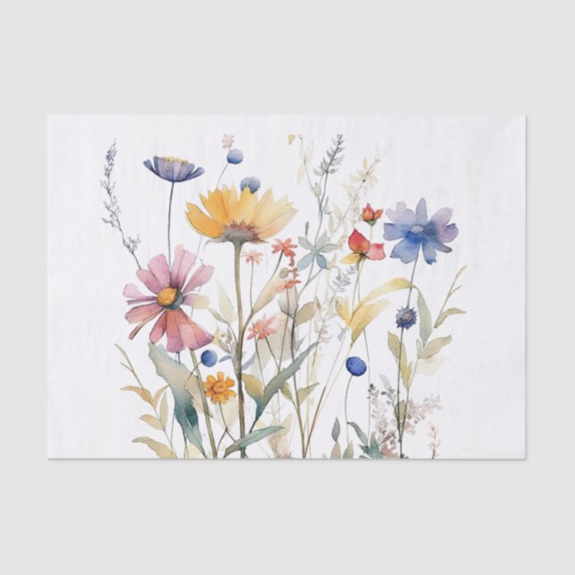 Papel de tecidos de flores selvagens de aquarela s (Frente )