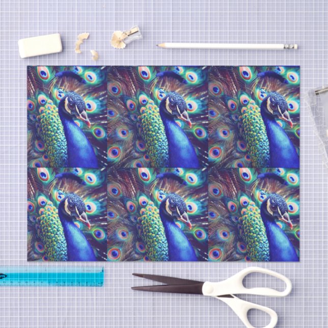 Papel de tecidos personalizado Peacock (decopauge) (Arte )