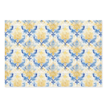 PAPEL DECORATIVO DE COR DE ÁGUA AZUL E AMARELA
