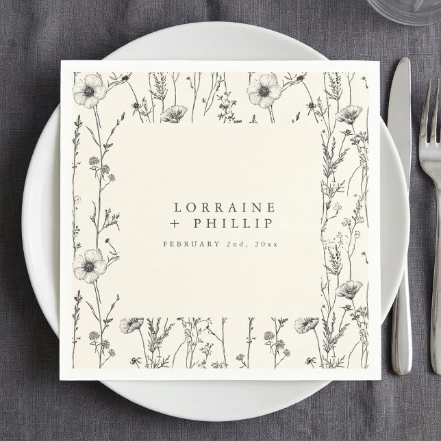 Papel Delicado guardanapo de casamento de flores silvest (Delicate autumn wild flowers wedding napkin.)
