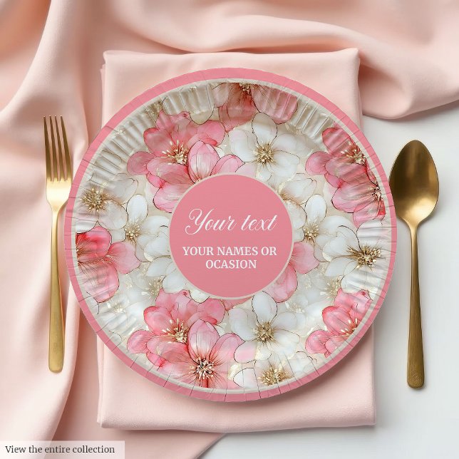 Papel design de prato de aniversário moderno em rosa emp (Modern dusty pink and gold birthday plate design)