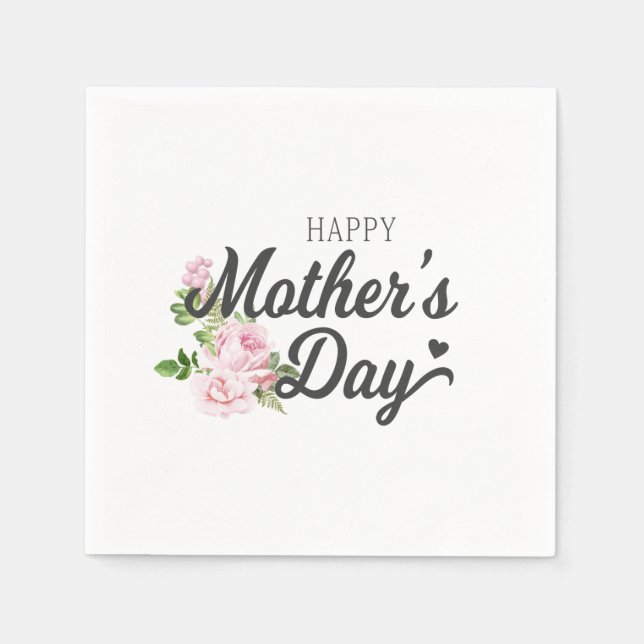 Papel Dia de as mães Feliz com Rosas Rosa | Guardanapo d (Frente)