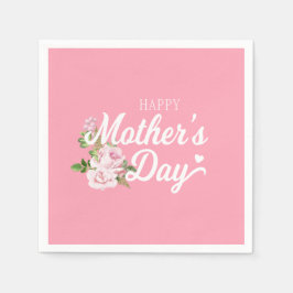 Papel Dia de as mães Feliz com Rosas Rosa | Guardanapo d