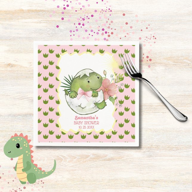 Papel Dino Nascimento com Guardanapo de Festa de Arco e  (Hatching Dino with Bow & Flower Party Napkins)
