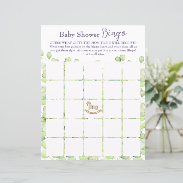 Papel do jogo "Bingo" para o chá de fraldas. (Em pé/Frente)