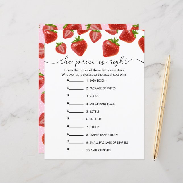 Papel do jogo "o preço está certo" (Frente/Verso In Situ)