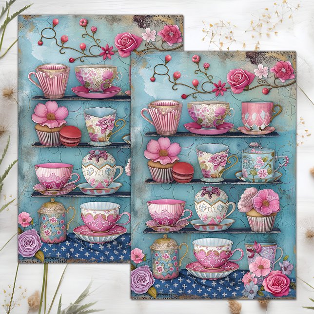 PAPEL DO TECIDO DE DECOPÁGIO DE ENSINO (TEACUPS DECOUPAGE TISSUE PAPER)