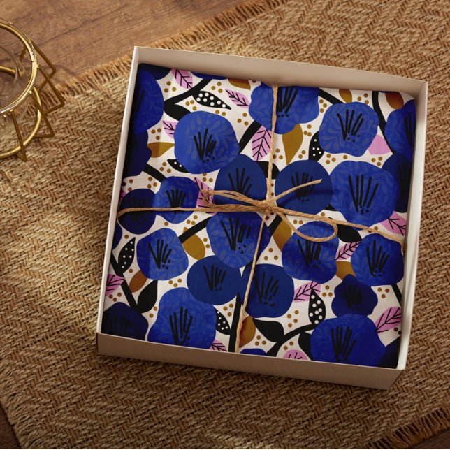 Papel Dourado Padrão Floral Azul Cor-de-Rosa (Criador carregado)