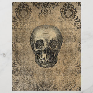 Papel Escrapbook Grungão Damask & Skull Halloween