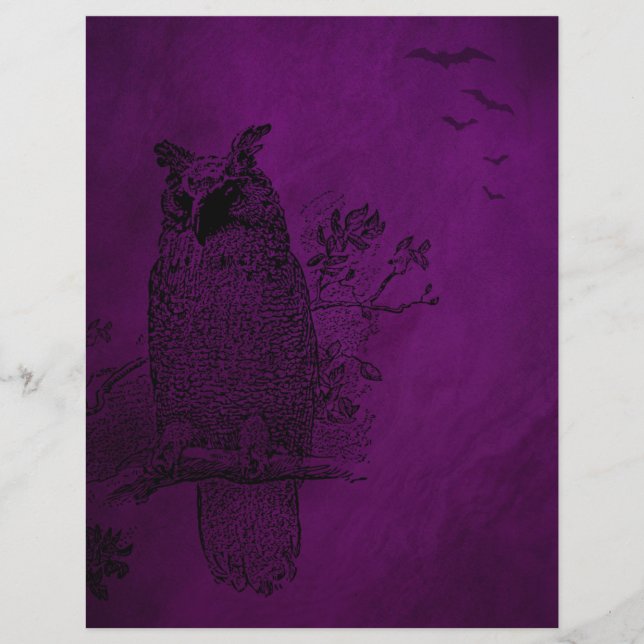 Papel Escrapbook Roxo Vintage Owl (Frente)