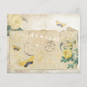 Papel Escrapbook Vintage - Rosa Amarela e Borbolet