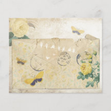 Papel Escrapbook Vintage Yellow Rose & Butterfly