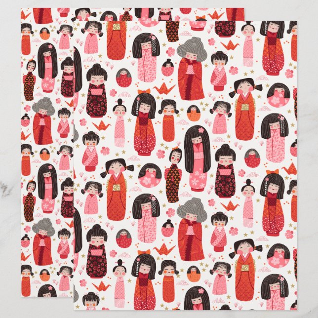 Papel especial branco japonês em cartaz Kokeshi (Frente/Verso)