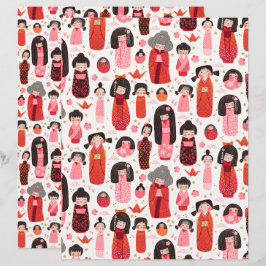 Papel especial branco japonês em cartaz Kokeshi