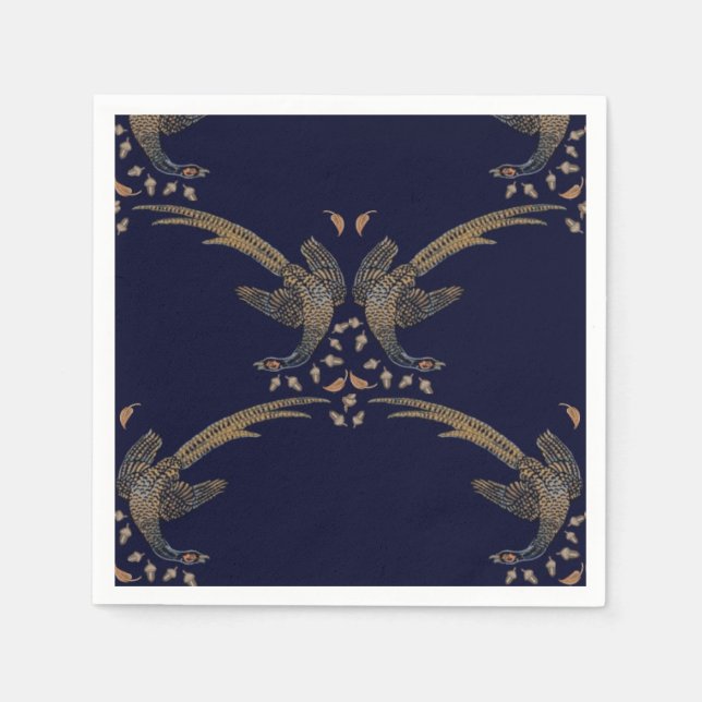 Papel Faisão e guardanapo de bolota azul e design bronze (Frente)