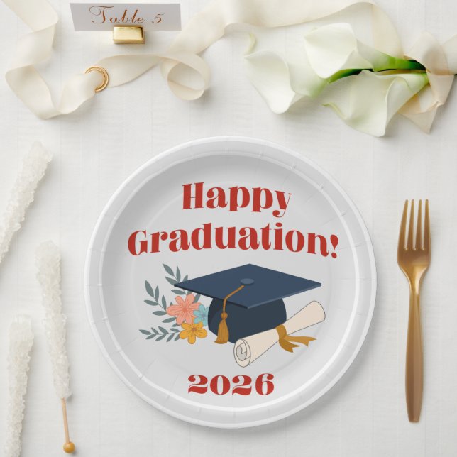 Papel Feliz Graduação 2026! Prato de 9" (Casamento)