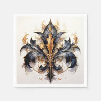 Papel Fleur de lis Cocktail guardanapo preto e Dourado