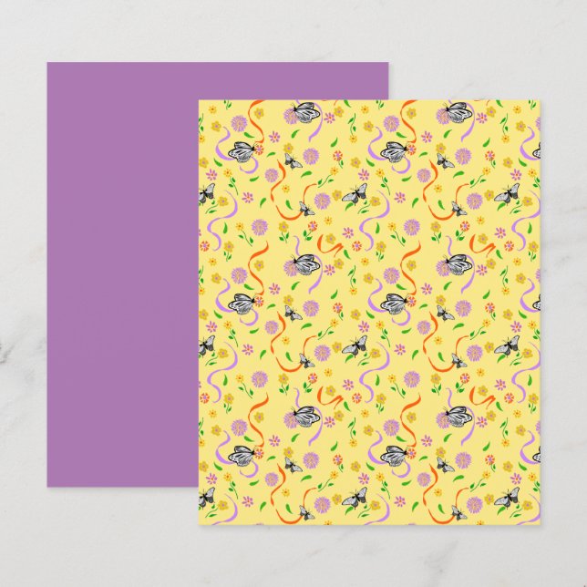 Papel Floral Amarelo-Borboleta (Frente/Verso)